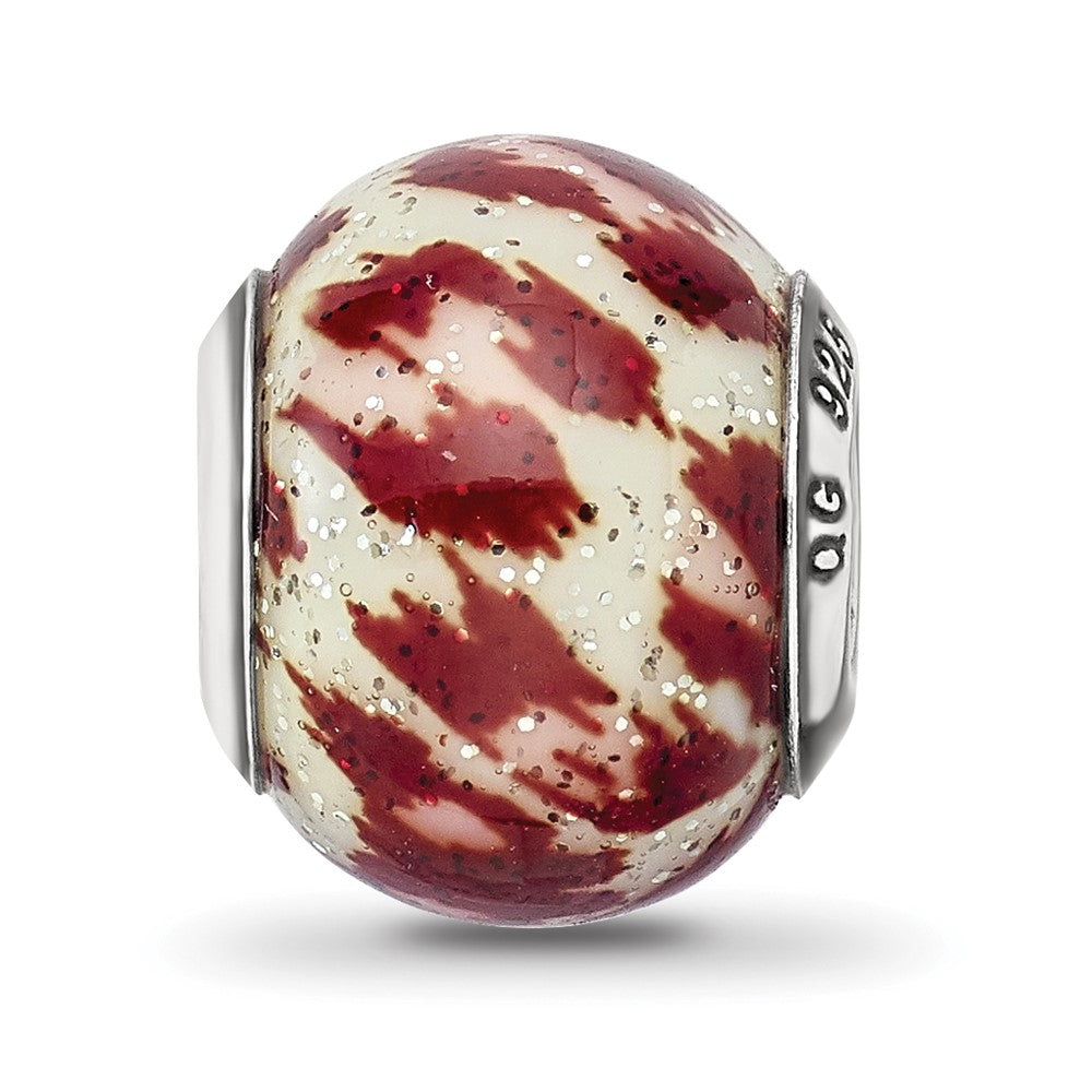 Sterling Silver Reflections Italian Pink & Brown w/Glitter Glass Bead