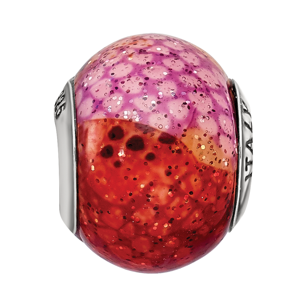 Sterling Silver Reflections Italian Pink & Orange Python Glass Bead