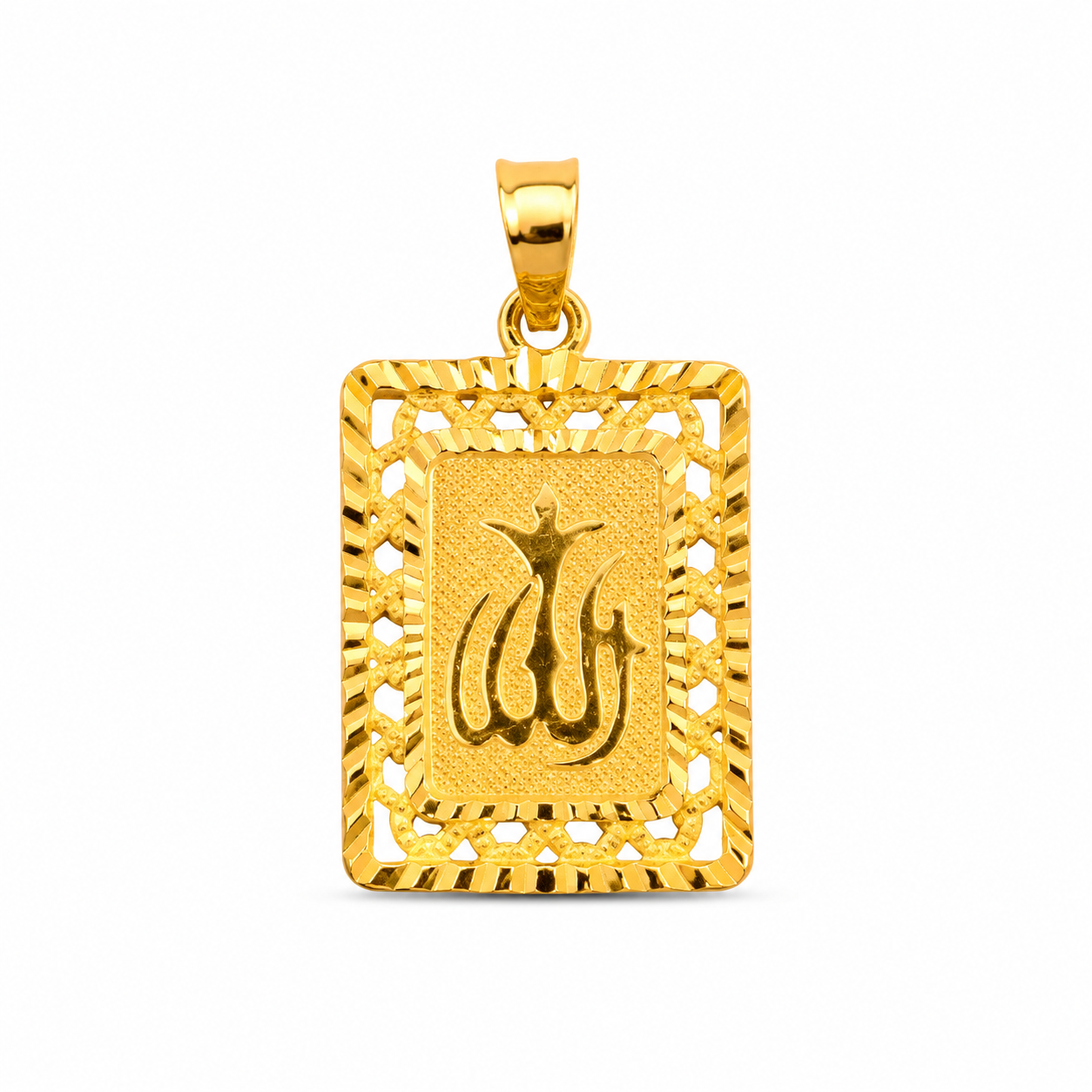 22KT Arabic Allah Rectangular Yellow Gold Pendant {A2B4]