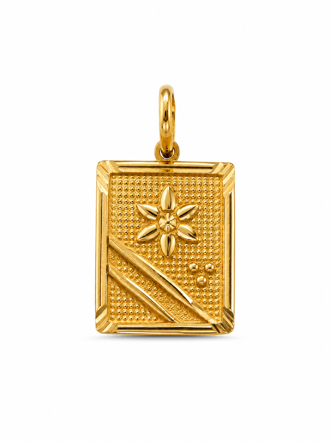 22KT Rectangular Flower Yellow Gold Pendant [A1B01]
