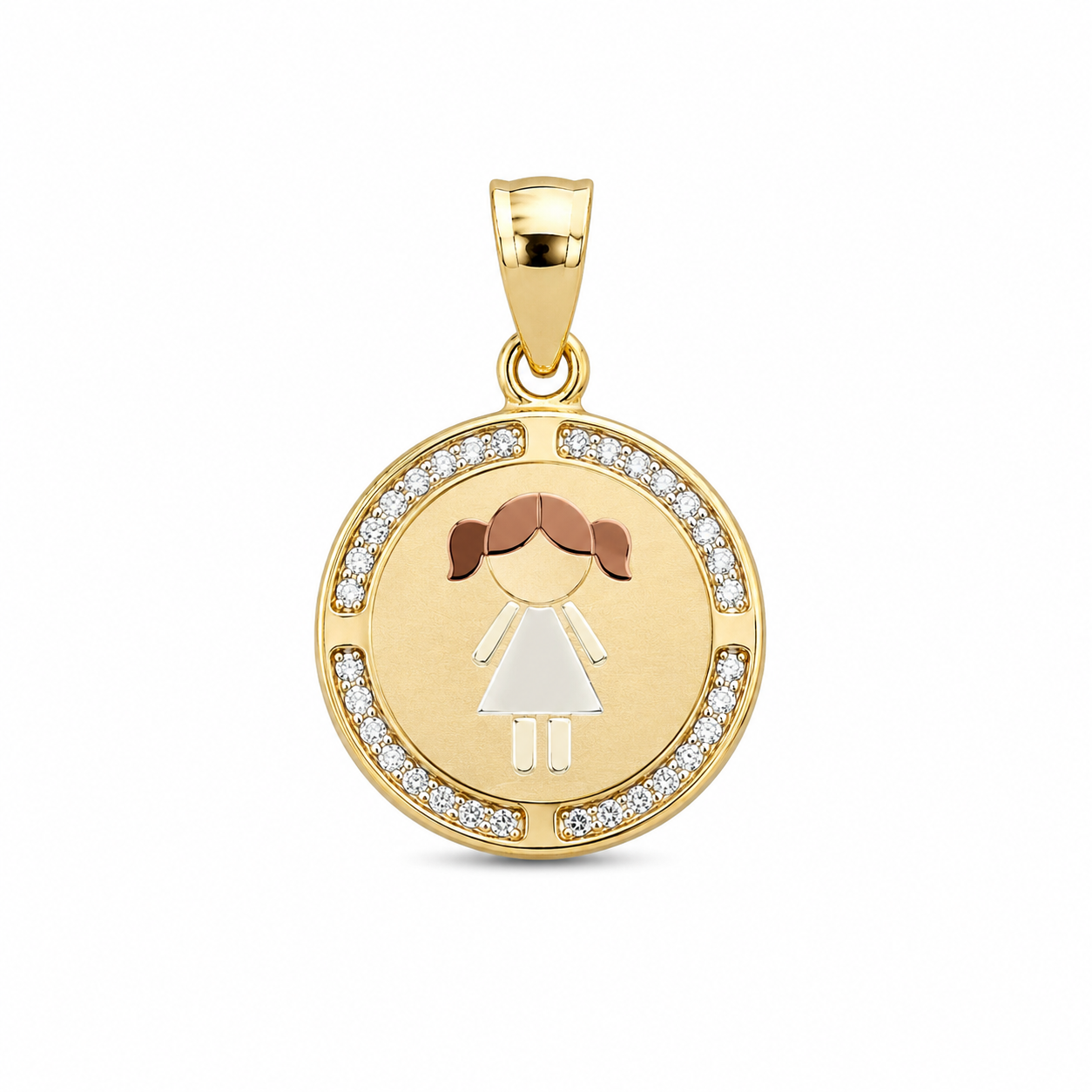 10KT Double Sided Girl Cubic Zirconium Yellow Gold Pendant [A0B9]