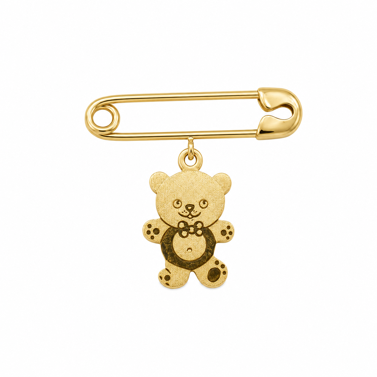 14KT Safety Pin w Teddy Bear Yellow Gold Pendant [A1B5]
