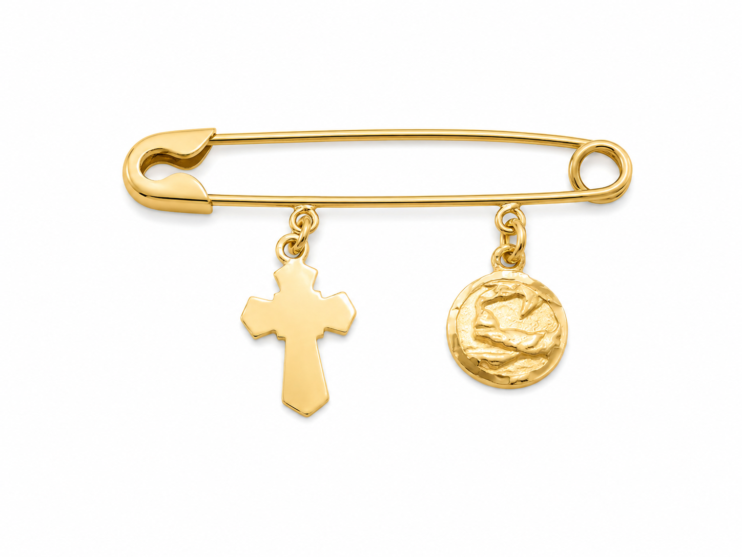 14KT Safety Pin Cross Charm Yellow Gold Pendant [A2B5]