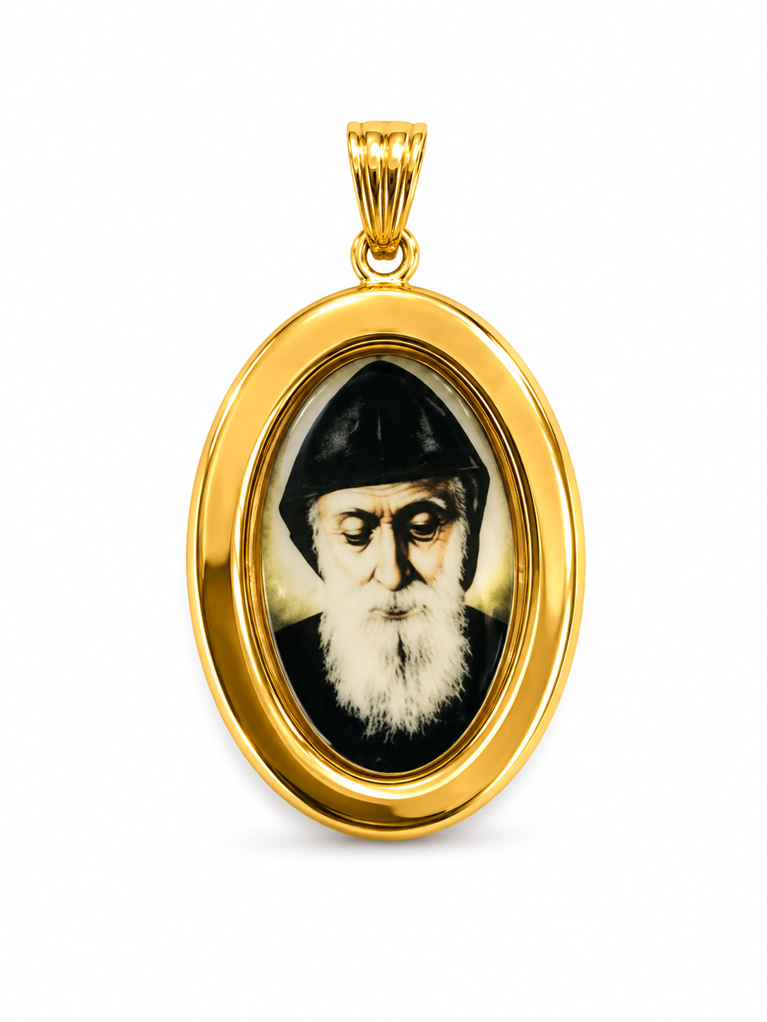 21KT Yellow Gold Saint Charbel Oval Pendant [A2B8]