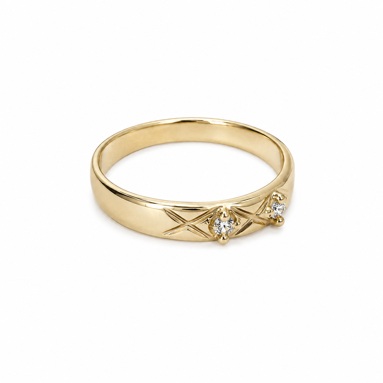 10KT Yellow Gold Criss Cross CZ Band [A2B4]