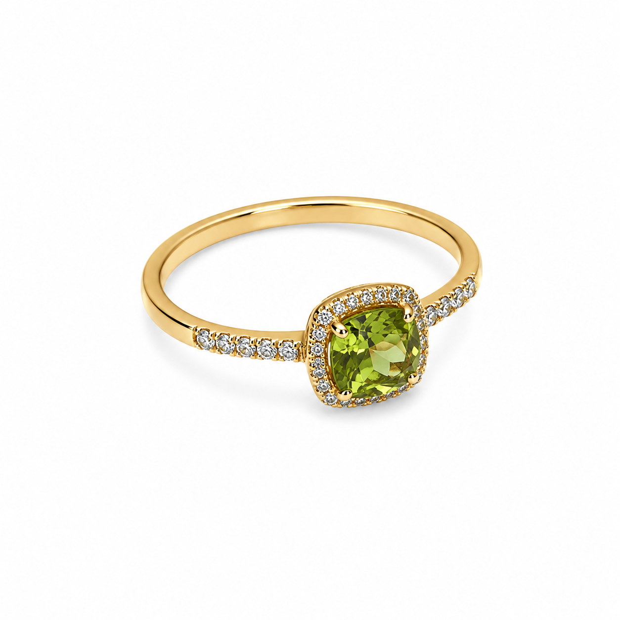 14KT Yellow Gold 0.18 CTW 1.00 STW Peridot Diamond Ring [K18H]