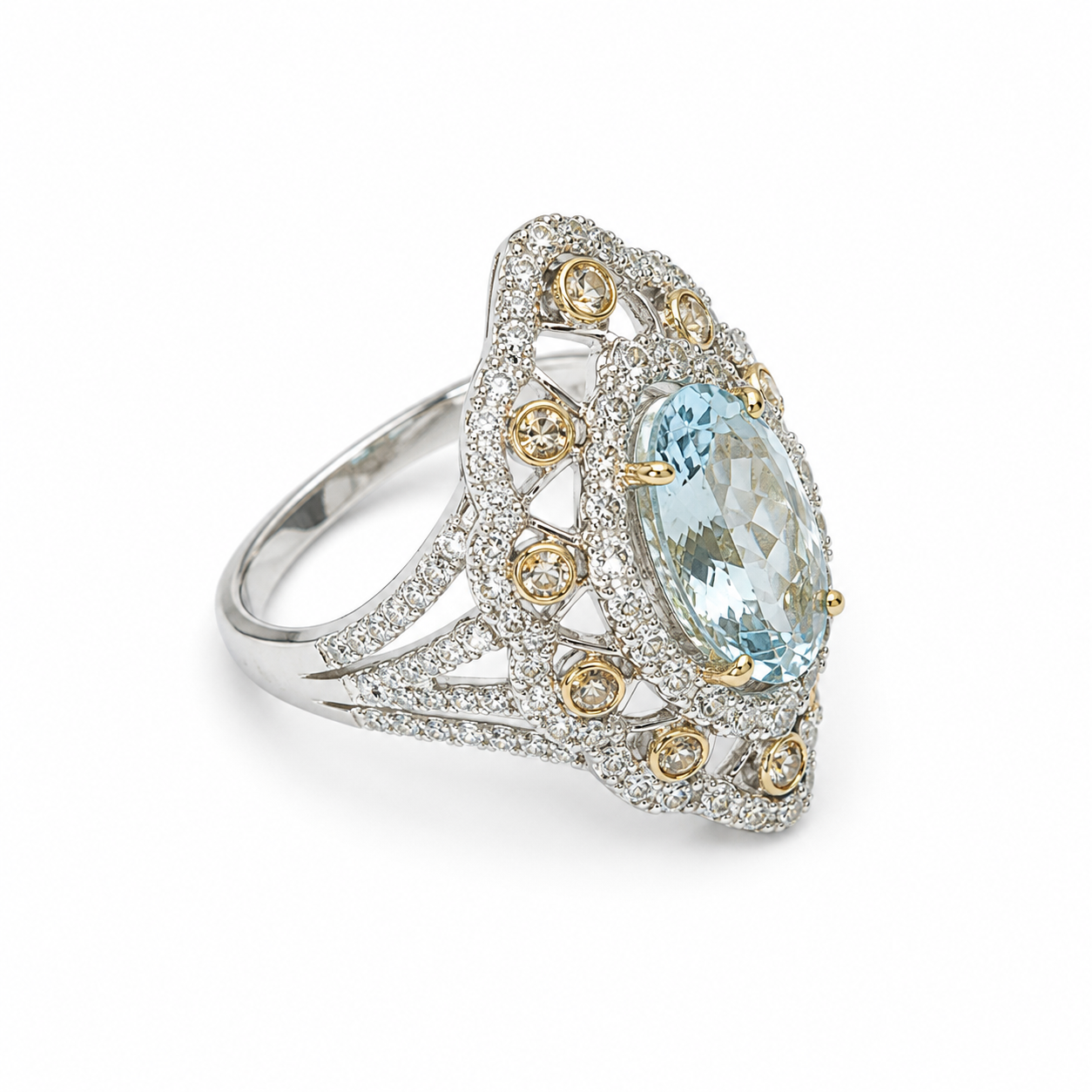 14KT White Gold 1.68 CTW 3.11 STW  Aquamarine Diamond Ring [K11T]
