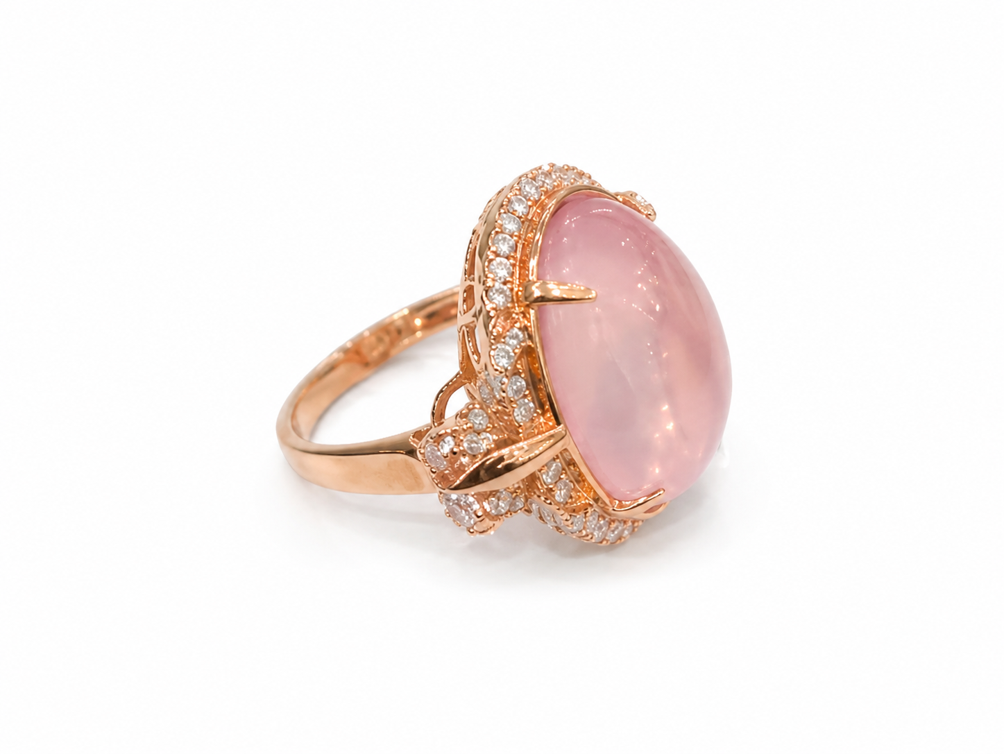 14KT Rose Gold 0.42 Ctw 11.32 STW Rose Quartz Diamond Ring [K28H]