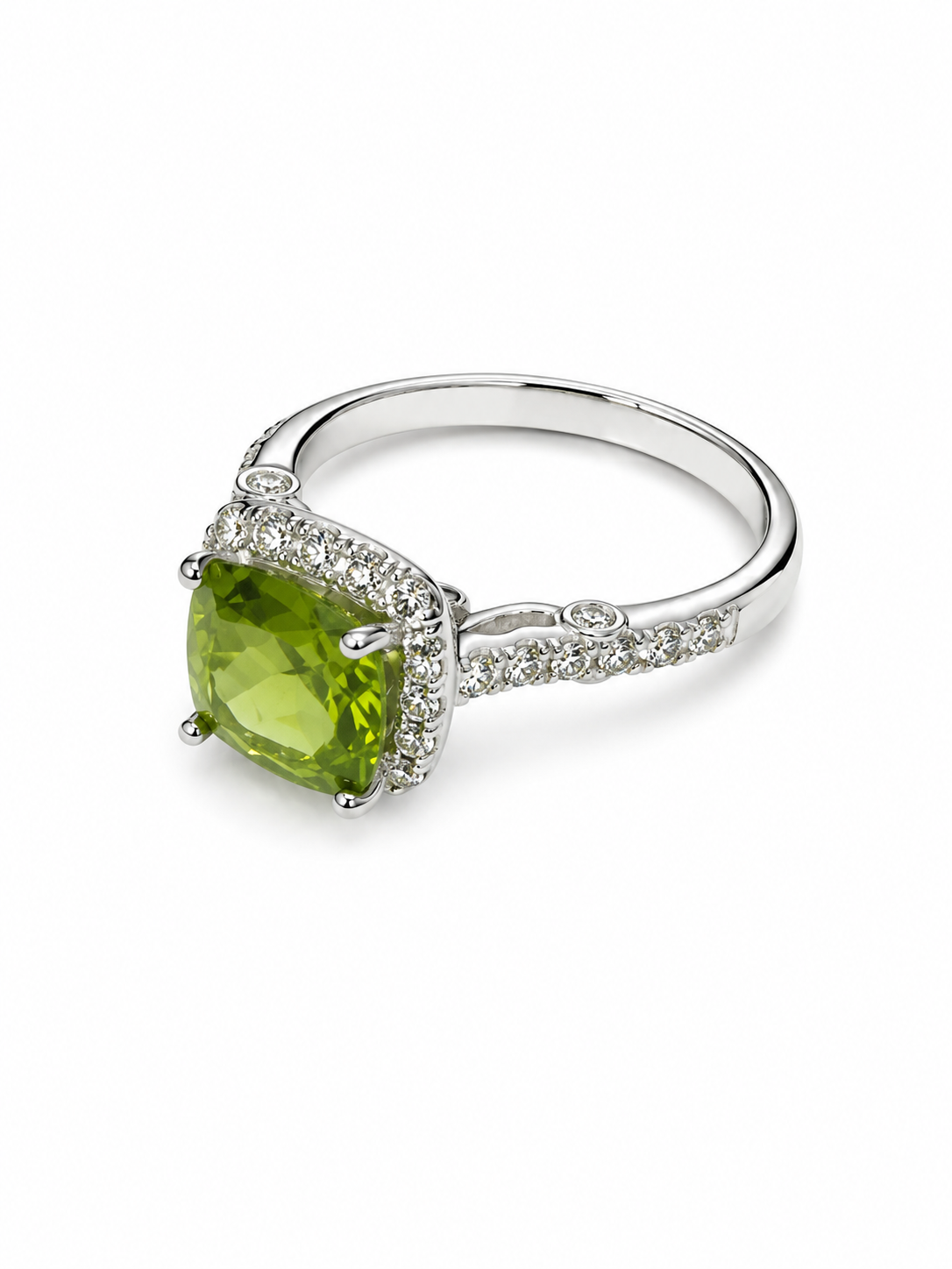 14KT White Gold 0.50 CTW 2.3 STW Peridot Diamond Ring [K32H]