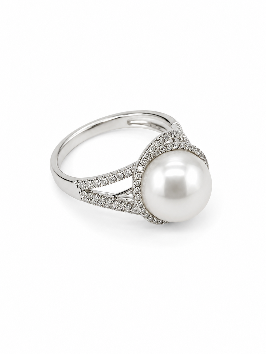 14KT White Gold 0.38 CTW 10MM Pearl Diamond Ring [K34H]