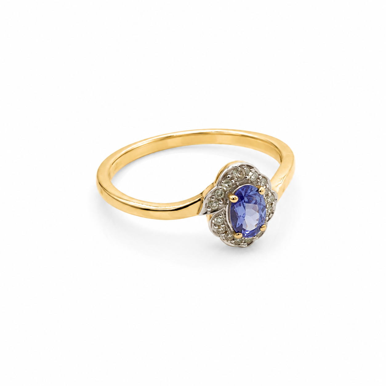 10KT Yellow Gold 0.20 CTW 0.30 STW Tanzanite Diamond Ring [K8H]