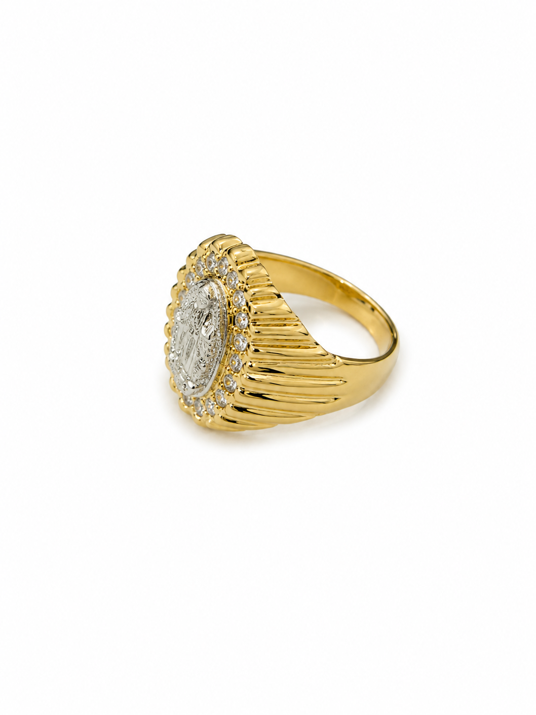 14KT Two-Tone Gold Virgin of Guadalupe CZ Ring [A9P1]