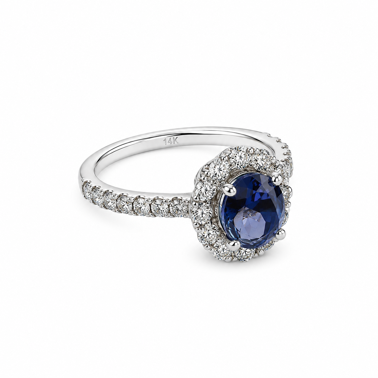 14KT White Gold 0.98 CTW 3.016 STW Tanzanite Diamond Ring [K48H]
