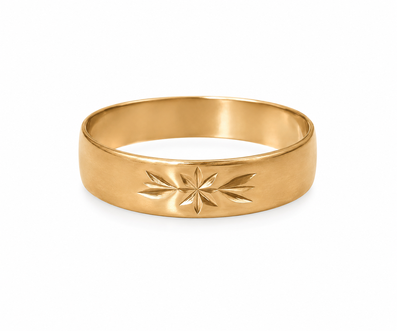 10KT Yellow Gold Vintage Starburst Engraved Band [A1P6]