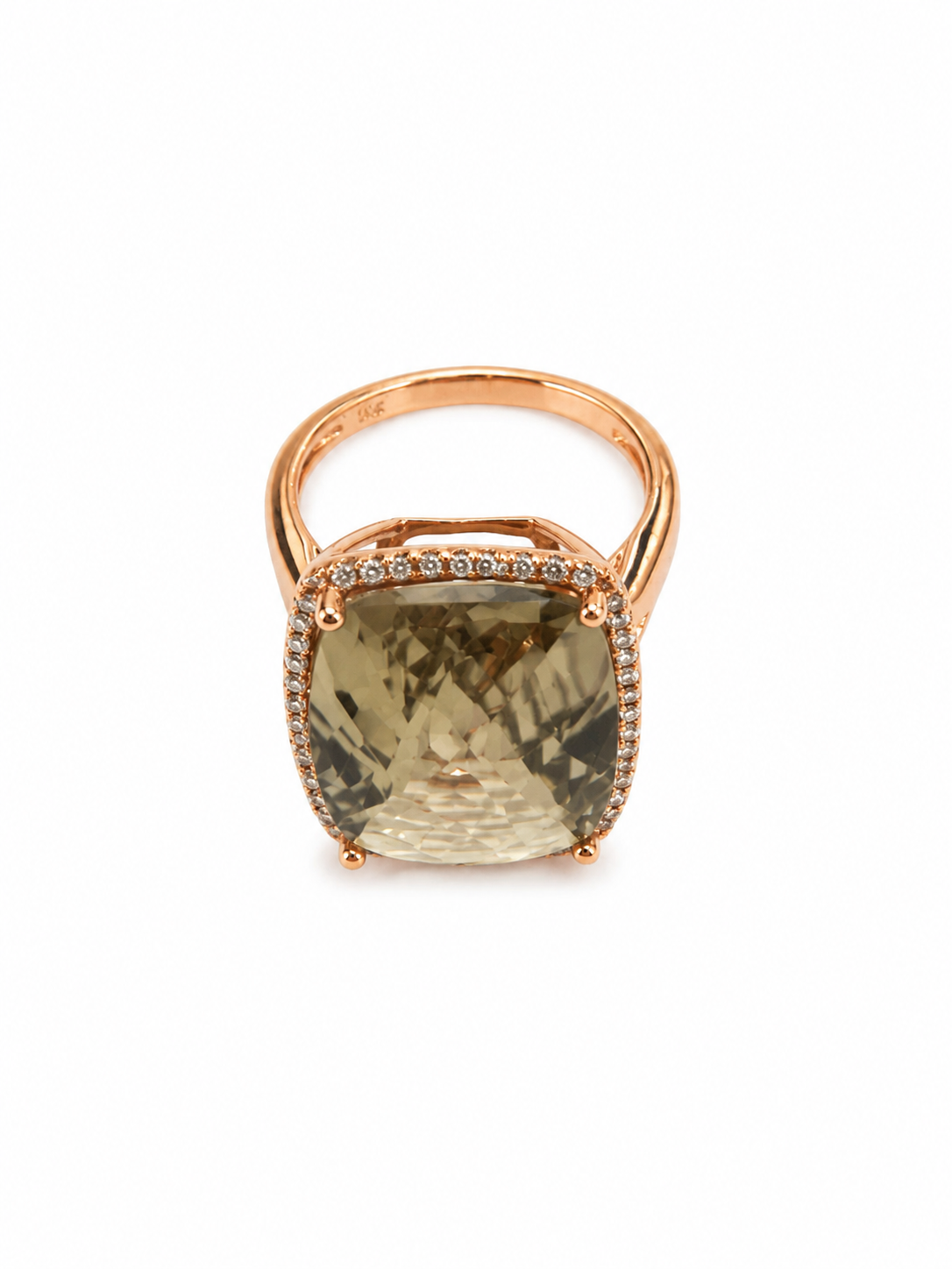 14KT Rose Gold 0.24 CTW 11.50 Sherry Topaz Diamond Ring [K35H]