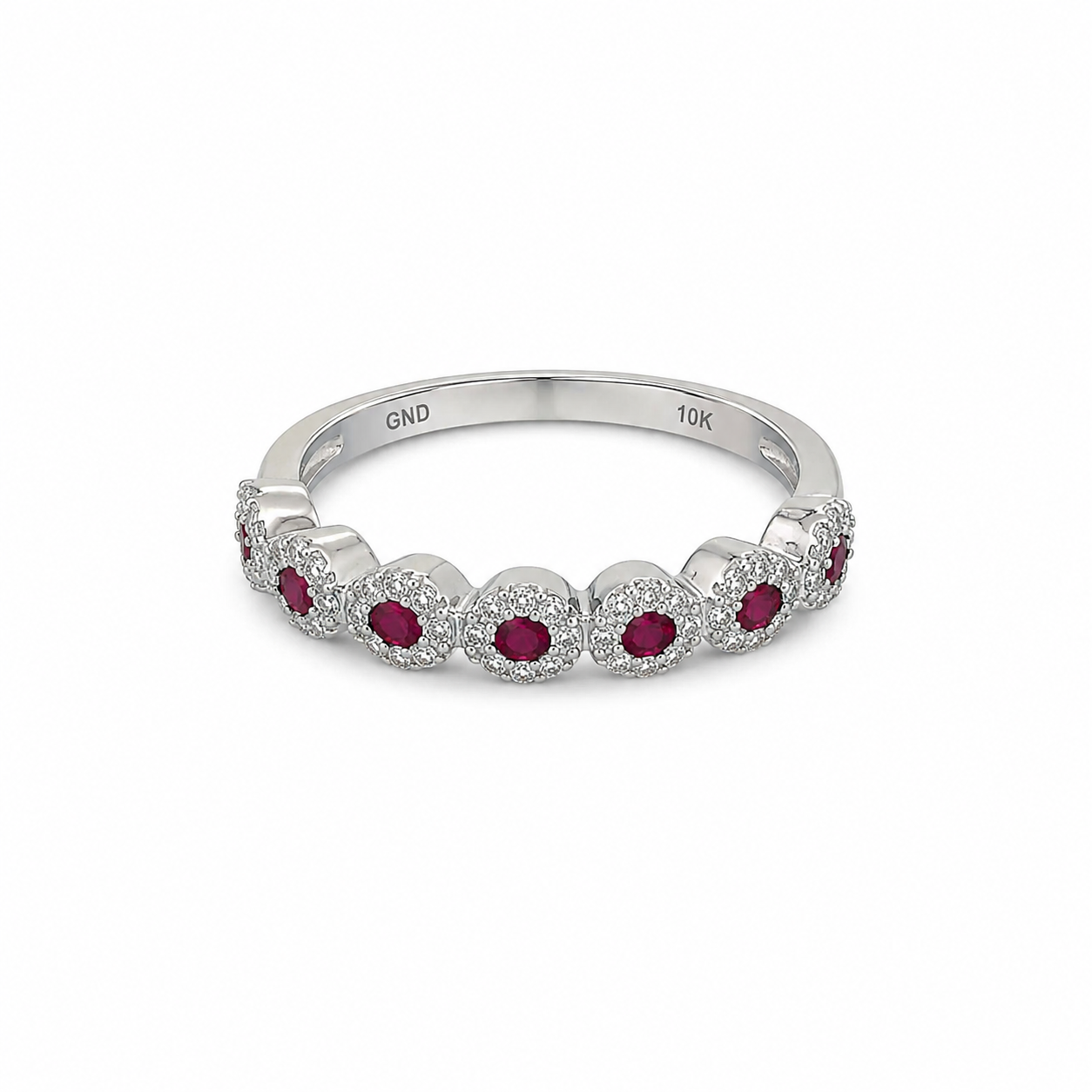 10KT White Gold 0.30 CTW  0.35 STW Ruby Diamond Band [K1T]