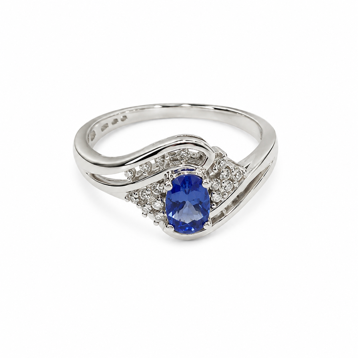 10KT White Gold 0.20 CTW 0.40 STW Tanzanite Diamond Ring [K1T]