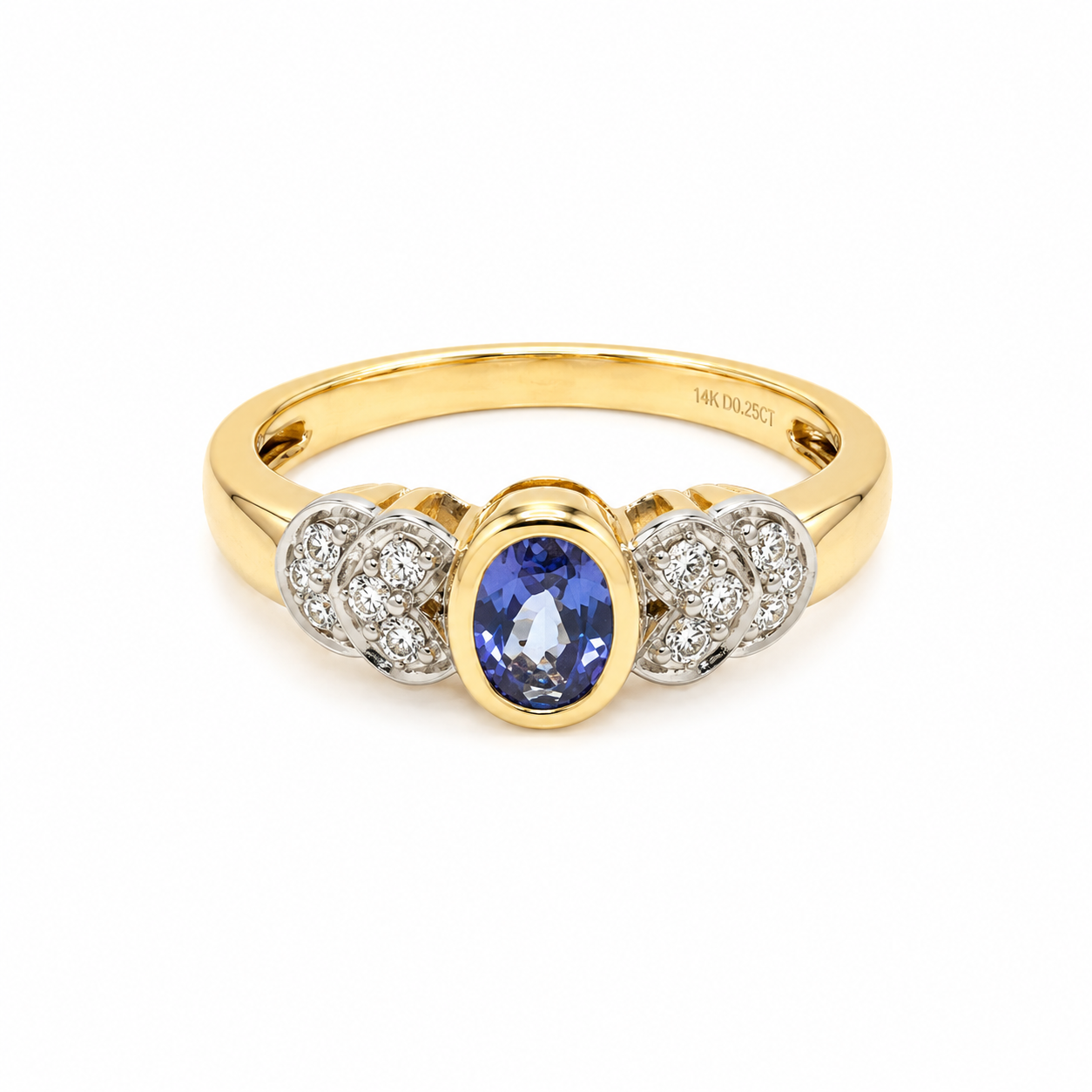 14KT Yellow Gold 0.07 CTW 0.25 STW Tanzanite Diamond Ring [K12H]
