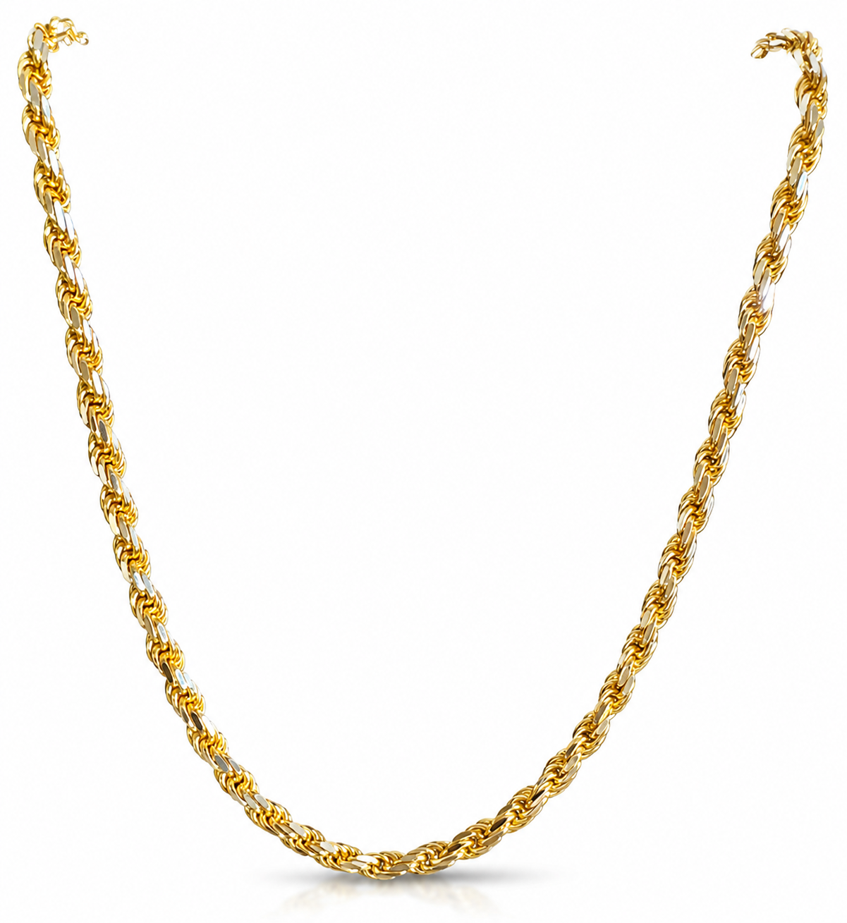 14KT Solid Two-Tone Gold Pave Diamond Cut 2 MM Rope Link Chain