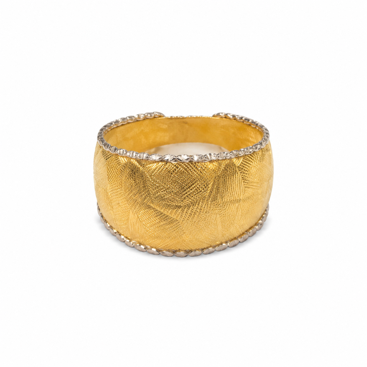 14KT Two-Tone Gold Wide Textured Ring [A1P7]