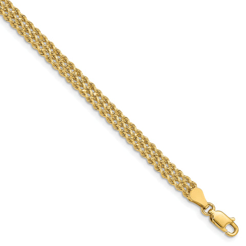 14k 4.5mm Wide Triple Strand Rope Bracelet 012S3 - shirin-diamonds