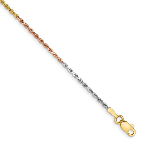 14k Tri-Color 1.5mm D/C Rope Chain