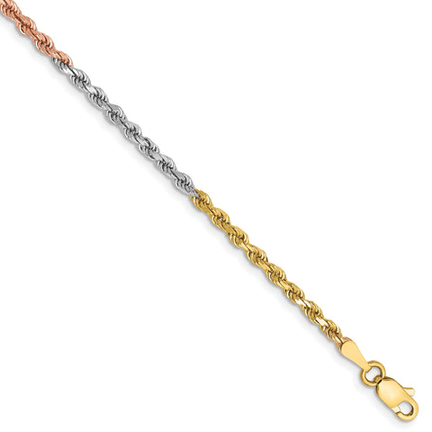 14k Tri-Color 2.5mm D/C Rope Chain