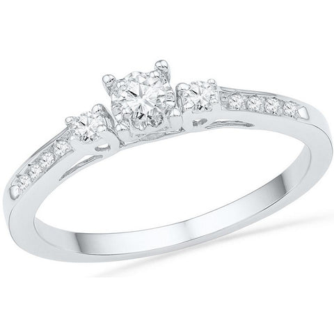 10kt White Gold Womens Round Diamond 3-stone Promise Bridal Ring 1/6 Cttw 100212 - shirin-diamonds