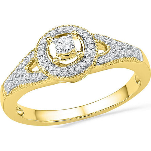 10kt Yellow Gold Womens Round Diamond Encircled Solitaire Milgrain Promise Bridal Ring 1/4 Cttw 100285 - shirin-diamonds
