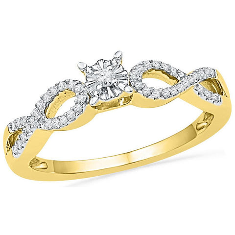 10kt Yellow Gold Womens Round Diamond Solitaire Twist Promise Bridal Ring 1/6 Cttw 100319 - shirin-diamonds