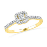 10kt Yellow Gold Womens Princess Diamond Solitaire Square Halo Bridal Wedding Engagement Ring 1/4 Cttw 100331 - shirin-diamonds