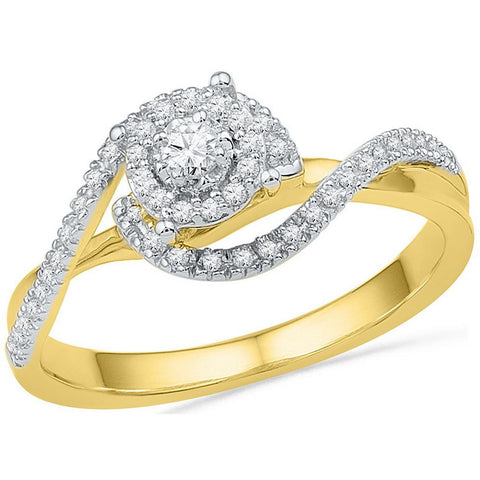10kt Yellow Gold Womens Round Diamond Solitaire Swirl Bridal Wedding Engagement Ring 1/5 Cttw 100332 - shirin-diamonds