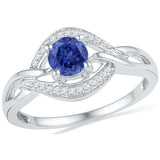 10kt White Gold Womens Round Lab-Created Blue Sapphire Solitaire Woven Ring 5/8 Cttw 100370 - shirin-diamonds