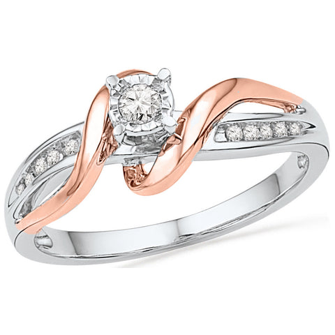 10kt White & Rose-tone Gold Womens Round Diamond Solitaire Bridal Wedding Engagement Ring 1/8 Cttw 100402 - shirin-diamonds