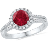 10kt White Gold Womens Round Lab-Created Ruby Solitaire Diamond Halo Ring 1-5/8 Cttw 100452 - shirin-diamonds