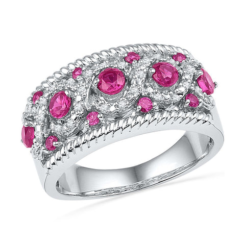 10kt White Gold Womens Round Lab-Created Pink Sapphire Diamond Roped Band 1-1/10 Cttw 100489 - shirin-diamonds