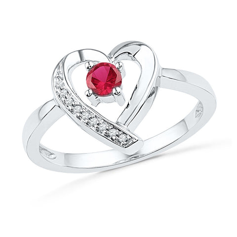 10kt White Gold Womens Round Lab-Created Ruby Heart Love Ring 1/4 Cttw 100501 - shirin-diamonds