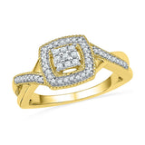 10kt Yellow Gold Womens Round Diamond Square Frame Cluster Twist Ring 1/5 Cttw 100507 - shirin-diamonds