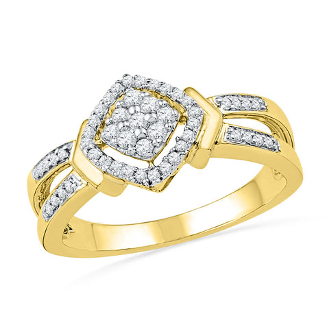 10kt Yellow Gold Womens Round Diamond Square Cluster Ring 1/4 Cttw 100518 - shirin-diamonds