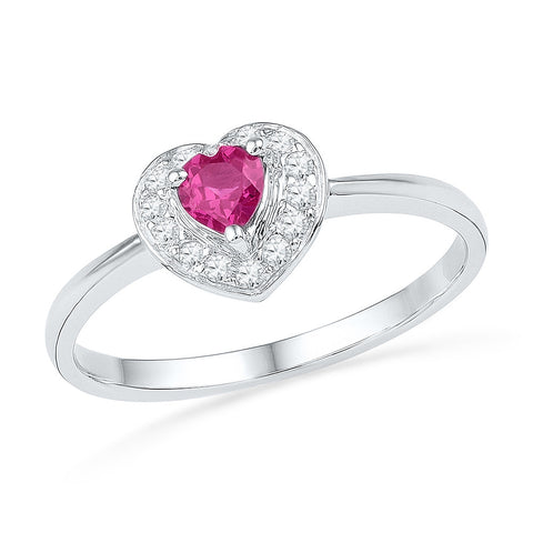 10kt White Gold Womens Round Lab-Created Pink Sapphire Heart Love Ring 1/10 Cttw 100519 - shirin-diamonds