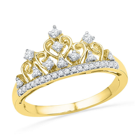 10kt Yellow Gold Womens Round Diamond Tiara Crown Band Ring 1/5 Cttw 100529 - shirin-diamonds