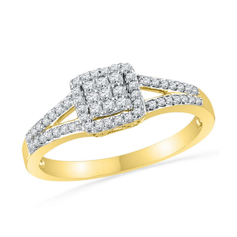 10kt Yellow Gold Womens Round Diamond Square Cluster Split-shank Ring 1/4 Cttw 100544 - shirin-diamonds