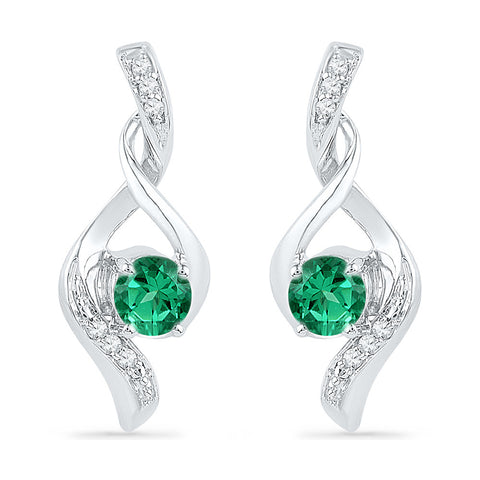 10kt White Gold Womens Round Lab-Created Emerald Solitaire Diamond Earrings 1/3 Cttw 100681 - shirin-diamonds