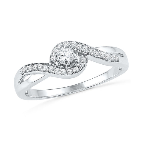 10kt White Gold Womens Round Diamond Solitaire Swirl Promise Bridal Ring 1/5 Cttw 100737 - shirin-diamonds