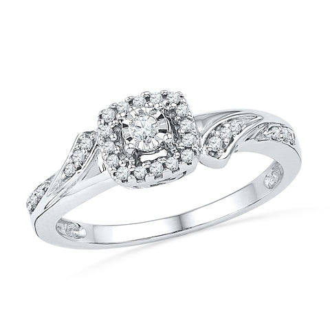 10kt White Gold Womens Round Diamond Solitaire Halo Bridal Wedding Engagement Ring 1/6 Cttw 100745 - shirin-diamonds
