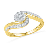 10kt Yellow Gold Womens Round Diamond Flower Cluster Curved Ring 1/3 Cttw 100924 - shirin-diamonds