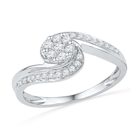10kt White Gold Womens Round Diamond Flower Cluster Curved Ring 1/3 Cttw 100925 - shirin-diamonds