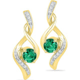 10kt Yellow Gold Womens Round Lab-Created Emerald Solitaire Diamond Earrings 1/3 Cttw 101155 - shirin-diamonds