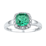 Sterling Silver Womens Cushion Lab-Created Emerald Solitaire Diamond Ring 1-3/4 Cttw 101165 - shirin-diamonds