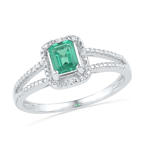 Sterling Silver Womens Emerald Lab-Created Emerald Solitaire Diamond Split-shank Ring 1-1/2 Cttw 101194 - shirin-diamonds